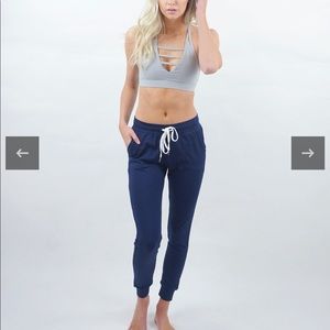 Zyia Active Navy Blue Cozy Jogger Sweatpants Drawstring Waist Women's Size Large